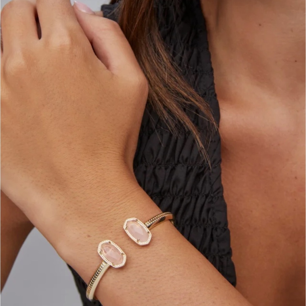 NEW Kendra Scott Rose Quartz Elton Cuff Bracelet Gold